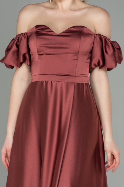 Long Light Brown Satin Prom Gown ABU2917