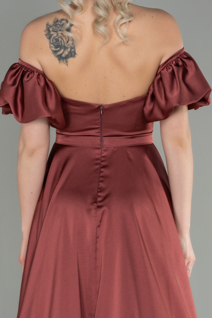 Long Light Brown Satin Prom Gown ABU2917