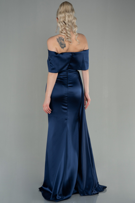 Long Navy Blue Satin Evening Dress ABU2893