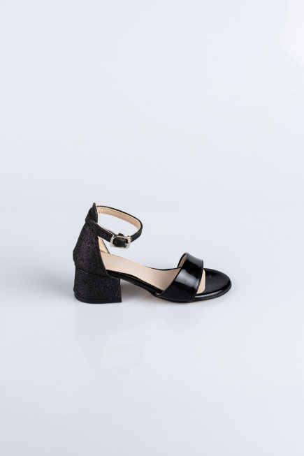 Black Patent Leather-Silvery Kids Shoe SE768