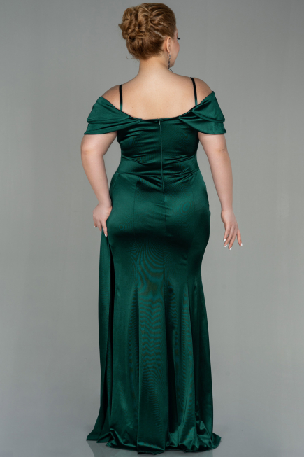 Long Emerald Green Satin Plus Size Evening Dress ABU2855
