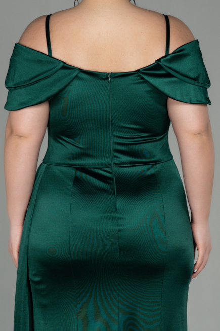 Long Emerald Green Satin Plus Size Evening Dress ABU2855