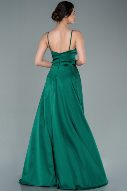 Long Emerald Green Satin Prom Gown ABU2375
