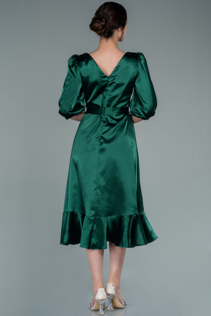 Midi Emerald Green Satin Invitation Dress ABK1409
