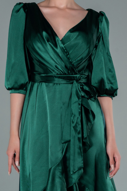 Midi Emerald Green Satin Invitation Dress ABK1409