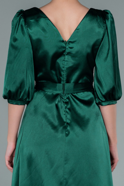 Midi Emerald Green Satin Invitation Dress ABK1409
