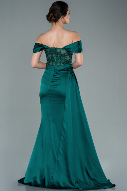 Long Emerald Green Satin Evening Dress ABU2374