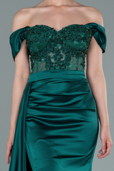 Long Emerald Green Satin Evening Dress ABU2374