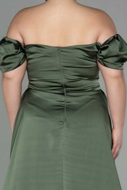 Long Olive Drab Satin Plus Size Evening Dress ABU2923