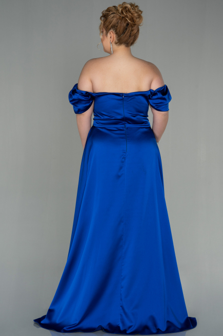Long Sax Blue Satin Plus Size Evening Dress ABU2923