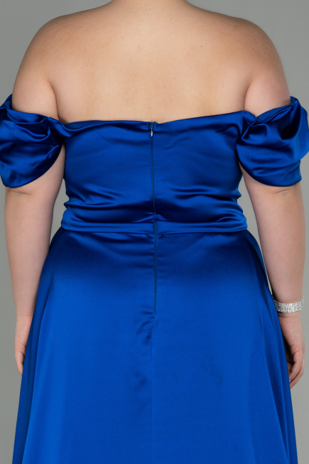 Long Sax Blue Satin Plus Size Evening Dress ABU2923