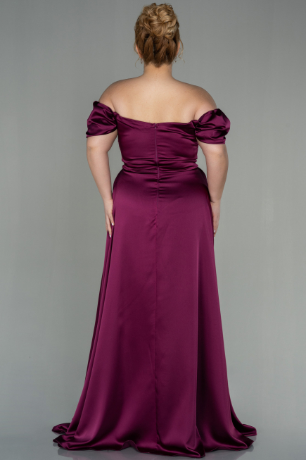 Long Cherry Colored Satin Plus Size Evening Dress ABU2923