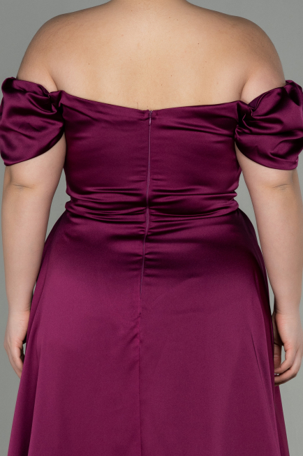 Long Cherry Colored Satin Plus Size Evening Dress ABU2923