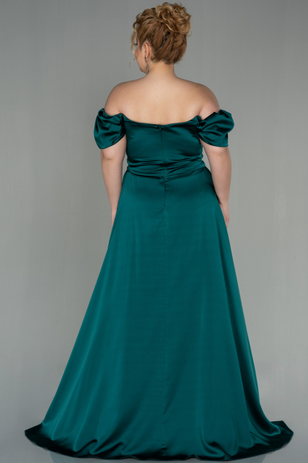 Long Emerald Green Satin Plus Size Evening Dress ABU2923