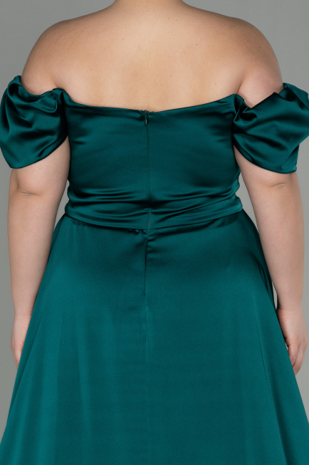 Long Emerald Green Satin Plus Size Evening Dress ABU2923