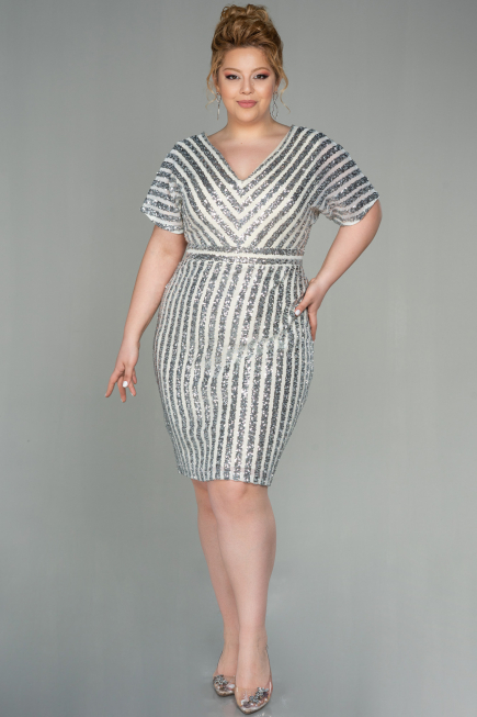 Beige Short Plus Size Evening Dress ABK686
