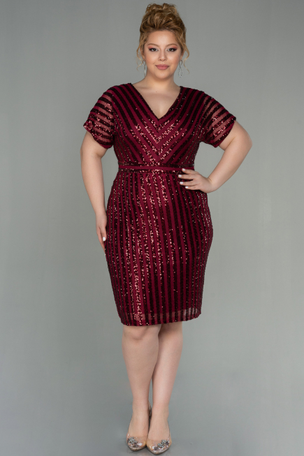 Short Burgundy Plus Size Evening Dress ABK686