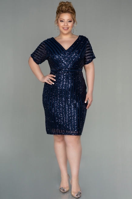 Short Navy Blue Plus Size Evening Dress ABK686