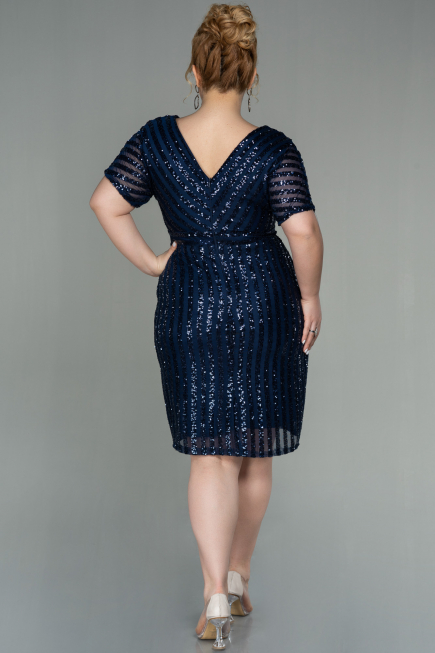 Short Navy Blue Plus Size Evening Dress ABK686