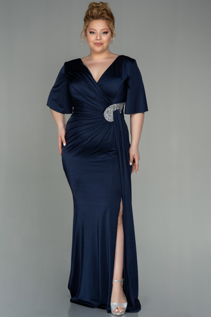 Long Navy Blue Plus Size Evening Dress ABU2441