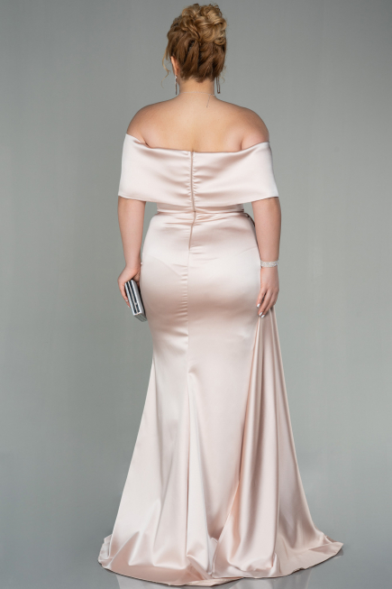 Beige Long Satin Plus Size Evening Dress ABU2873