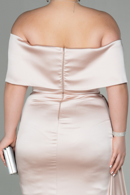 Beige Long Satin Plus Size Evening Dress ABU2873