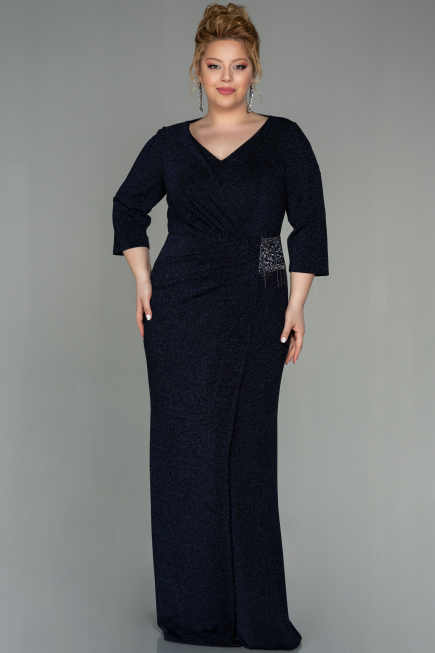 Long Navy Blue Plus Size Evening Dress ABU2922
