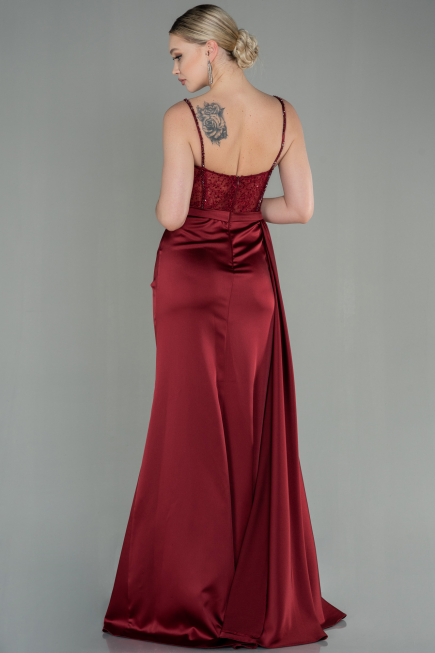 Burgundy Long Satin Evening Dress ABU2130