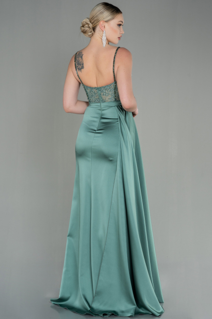 Turquoise Long Satin Evening Dress ABU2130