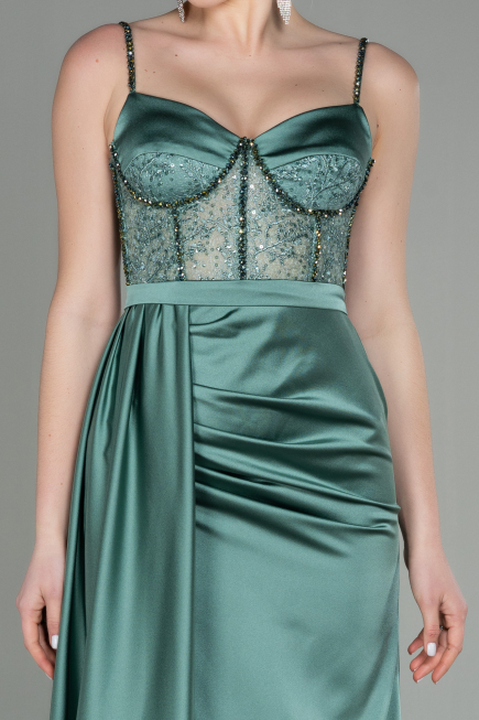 Turquoise Long Satin Evening Dress ABU2130