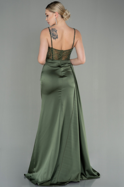 Long Olive Drab Satin Evening Dress ABU2130