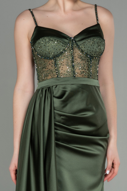 Long Olive Drab Satin Evening Dress ABU2130