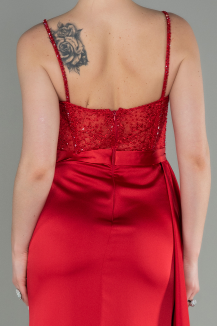 Long Red Satin Evening Dress ABU2130