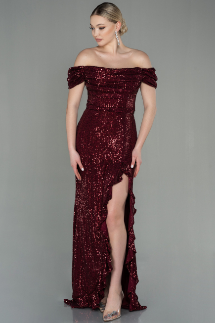 Long Burgundy Scaly Evening Dress ABU2954