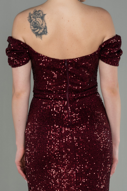 Long Burgundy Scaly Evening Dress ABU2954