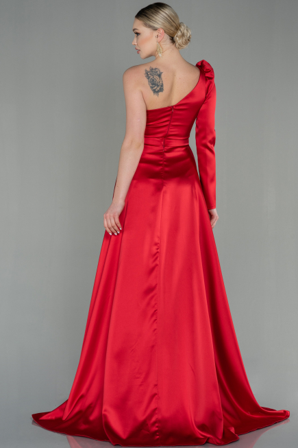 Red Long Satin Evening Dress ABU2610