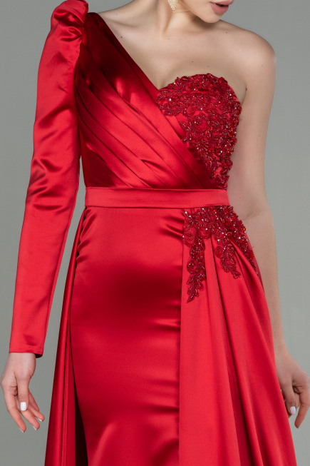 Red Long Satin Evening Dress ABU2610