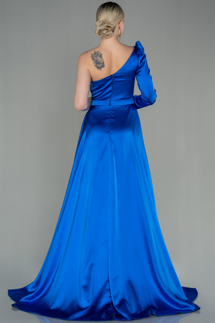 Sax Blue Long Satin Evening Dress ABU2610