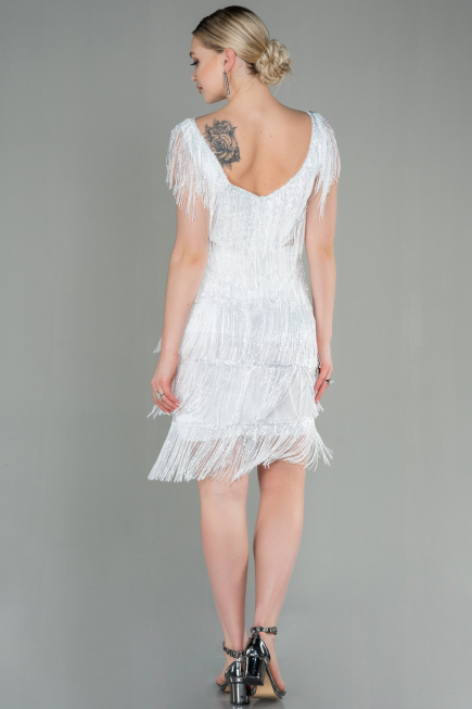 Short White Scaly Invitation Dress ABK1674