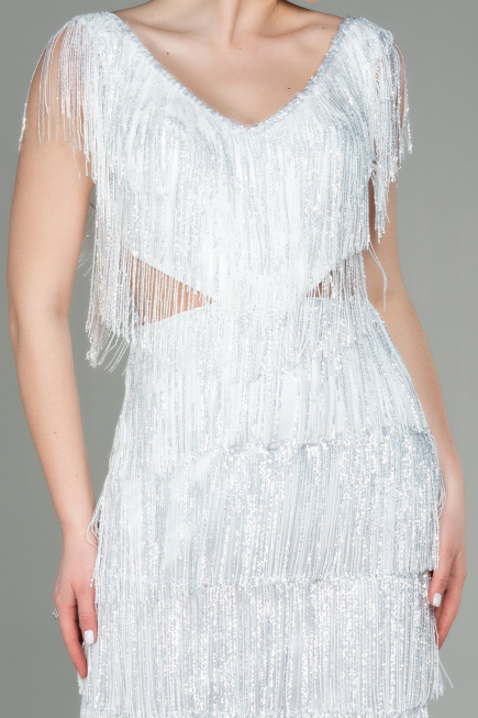 Short White Scaly Invitation Dress ABK1674