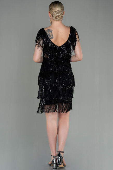 Short Black Scaly Invitation Dress ABK1674