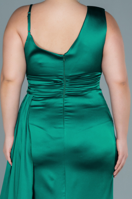 Long Emerald Green Satin Plus Size Evening Dress ABU2599