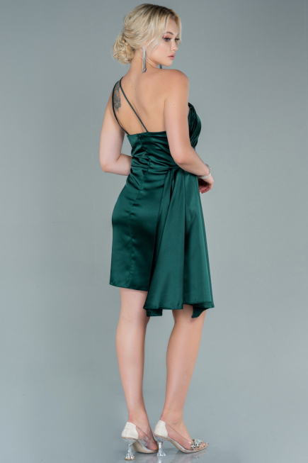 Short Emerald Green Satin Invitation Dress ABK1658