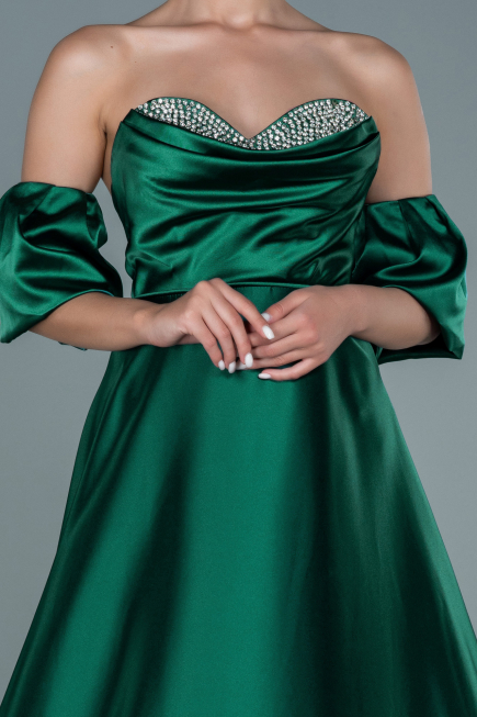 Long Emerald Green Satin Evening Dress ABU2614
