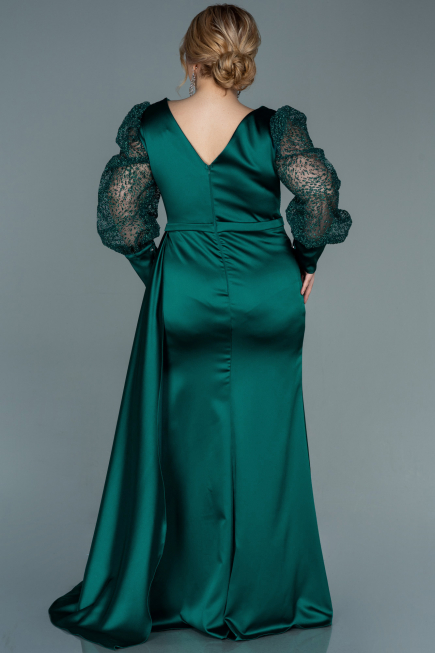 Long Emerald Green Satin Plus Size Evening Dress ABU2759
