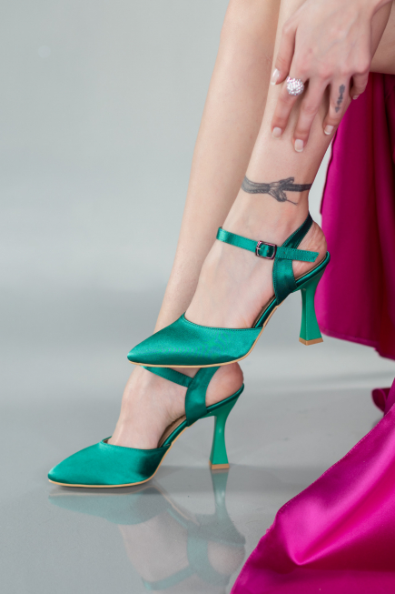 Green Satin Evening Shoe AB1086