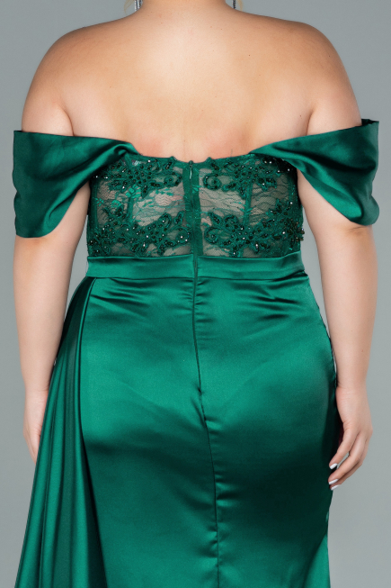 Emerald Green Long Satin Plus Size Evening Dress ABU2371