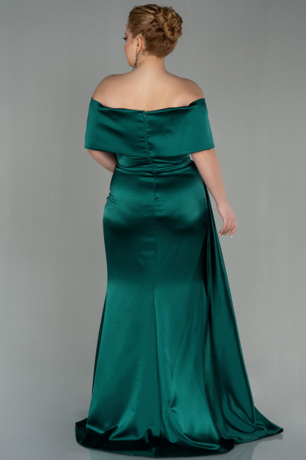 Long Emerald Green Satin Plus Size Evening Dress ABU2873