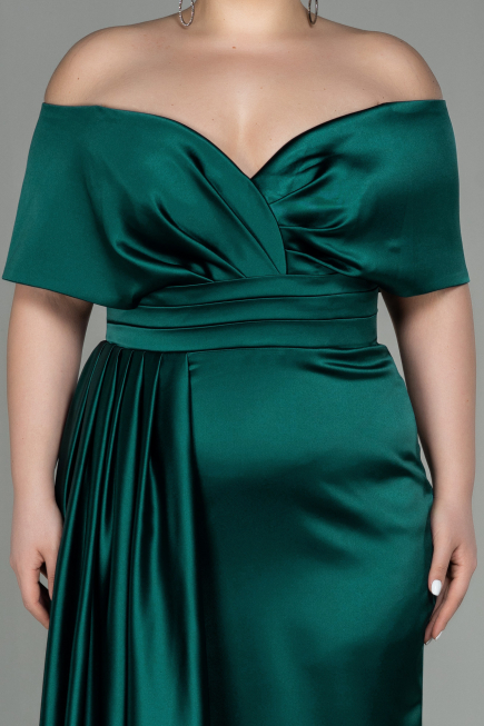Long Emerald Green Satin Plus Size Evening Dress ABU2873