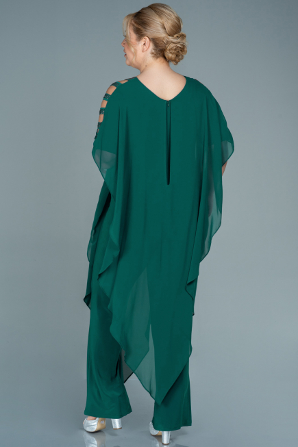 Emerald Green Chiffon Plus Size Evening Dress ABT080